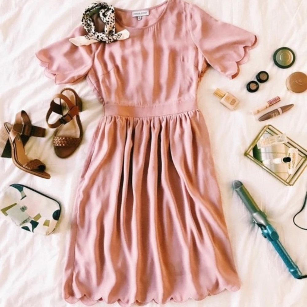Scallop Sleeve Dress in Blush